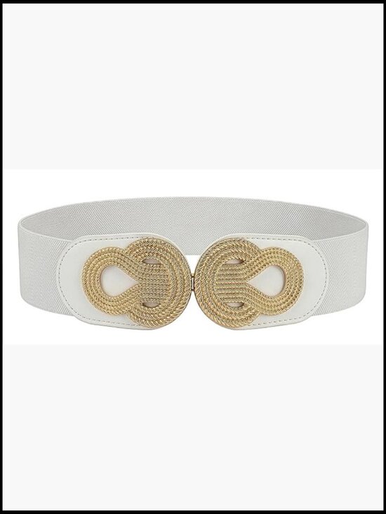 Wide Elastic Vintage Cinch Retro Metal Interlock Buckle Belt